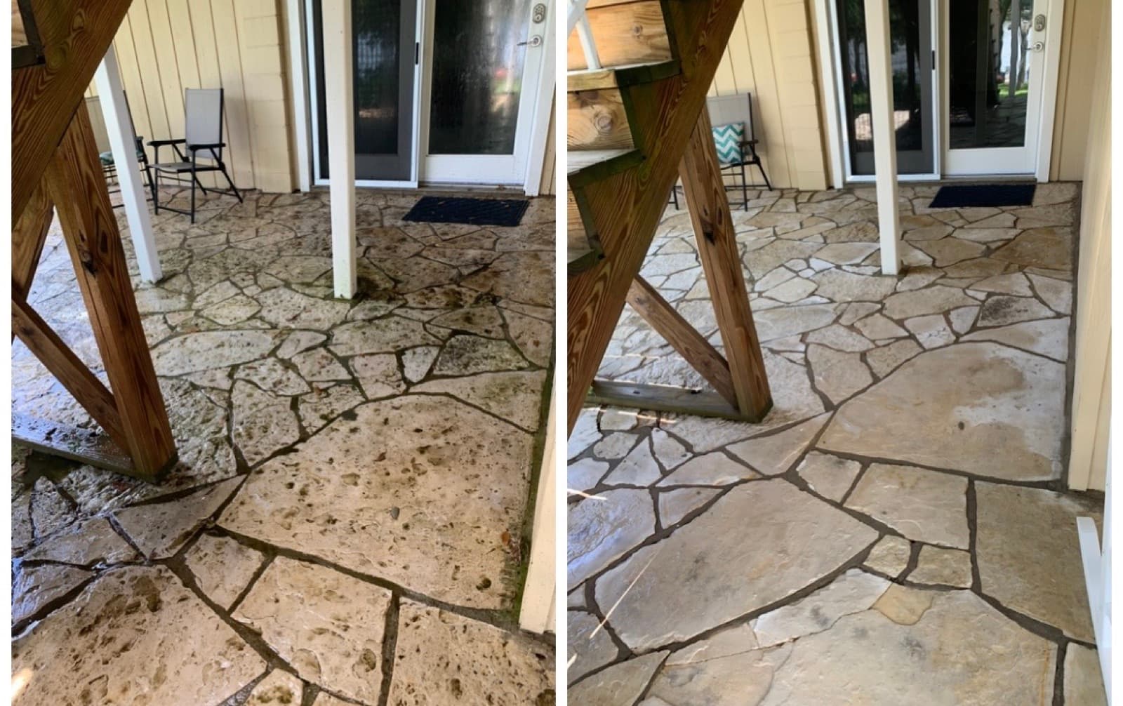 Flagstone porch before and after cleaning