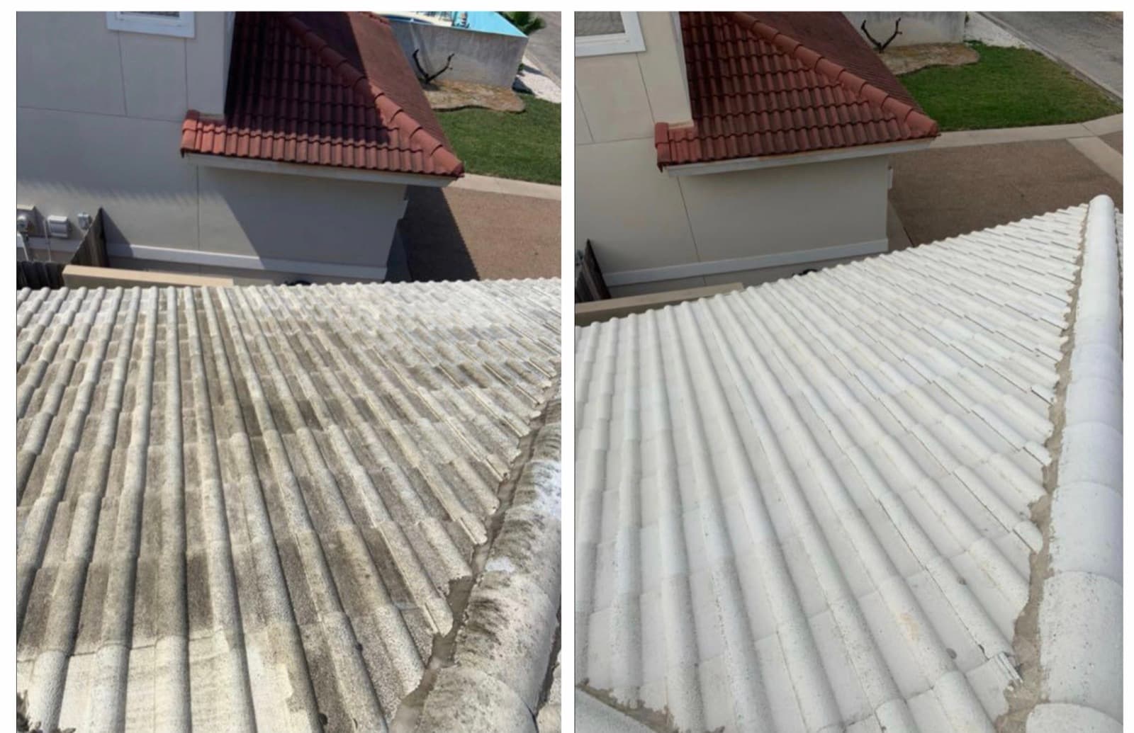 White tile roof before and after soft wash