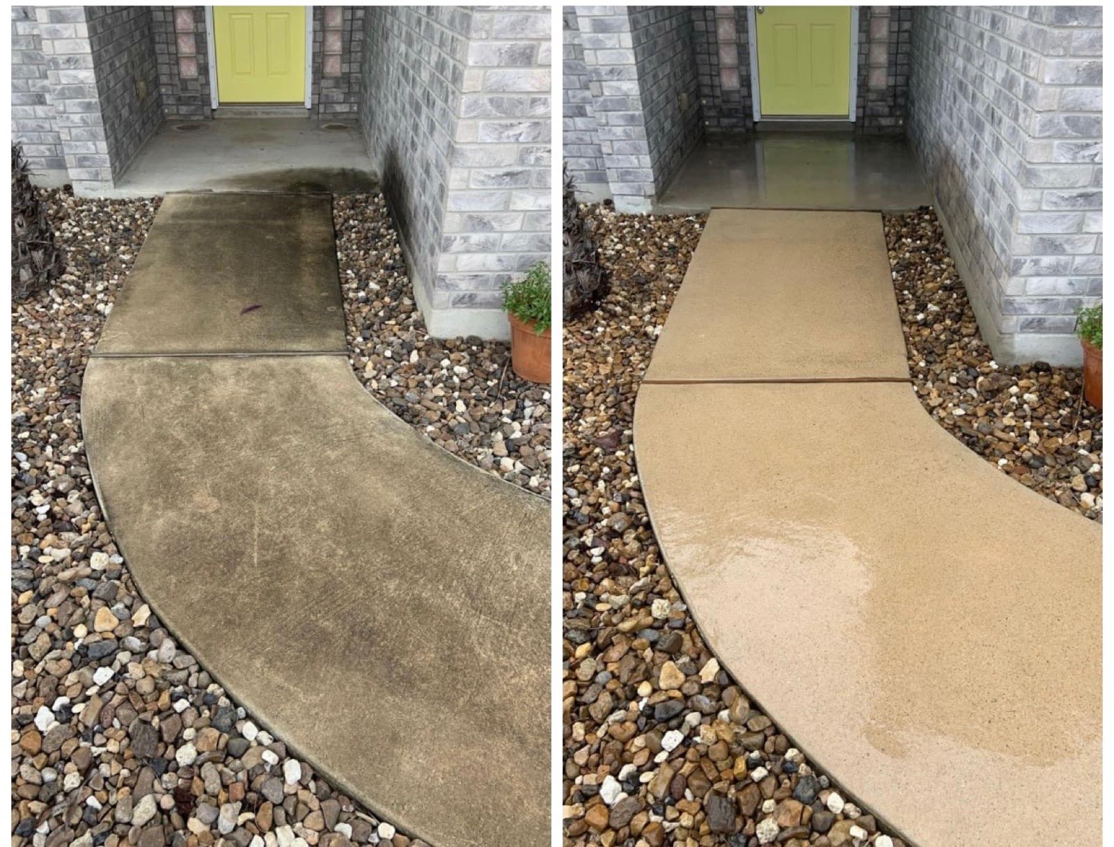 Front walkway before and after pressure washing